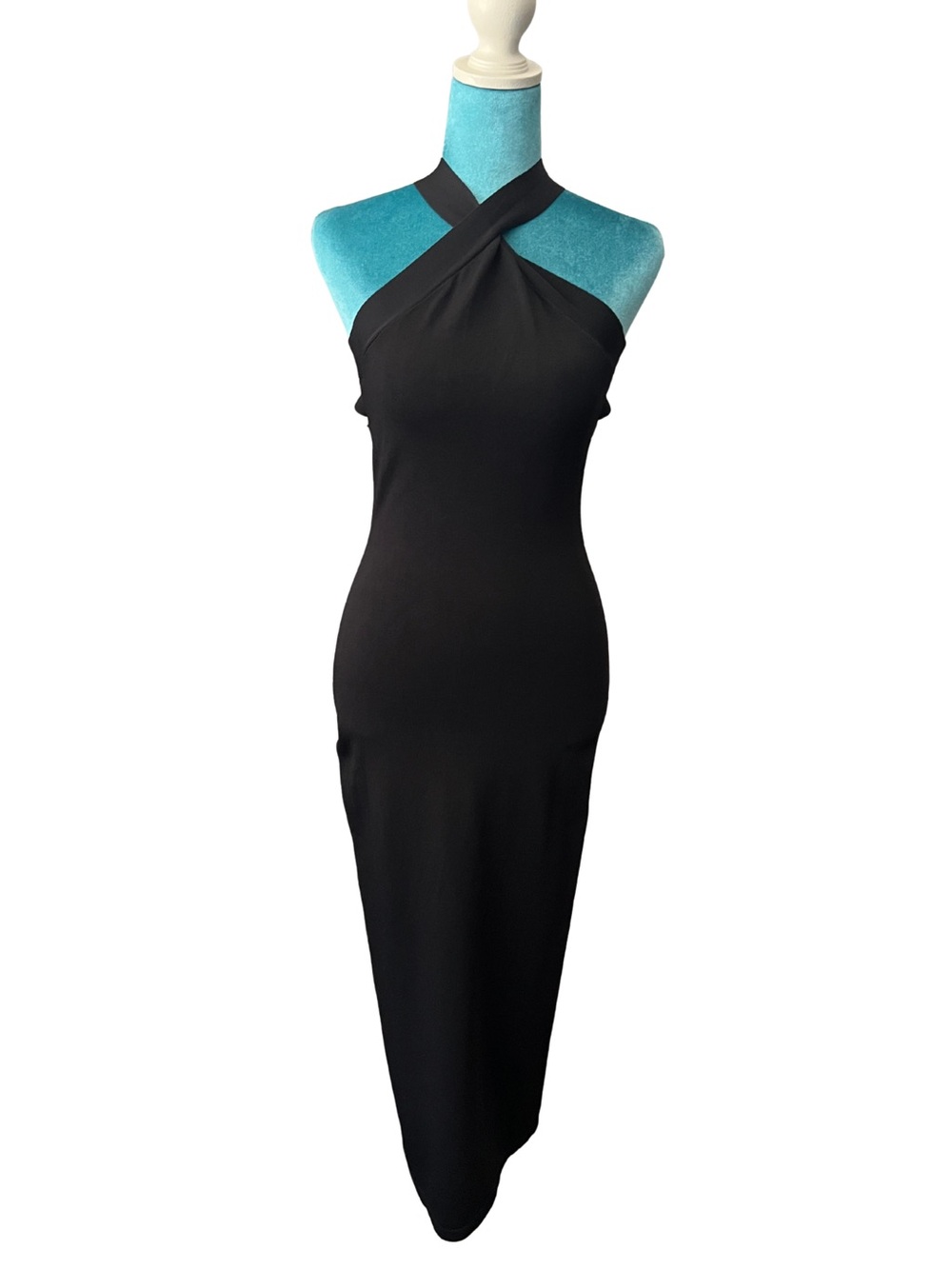 Meshki Black One-Shoulder Cross Front Bodycon Dress
